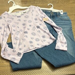 SO Kids Light Purple cute print Long Sleeve Tee mid rise bootcut jeans